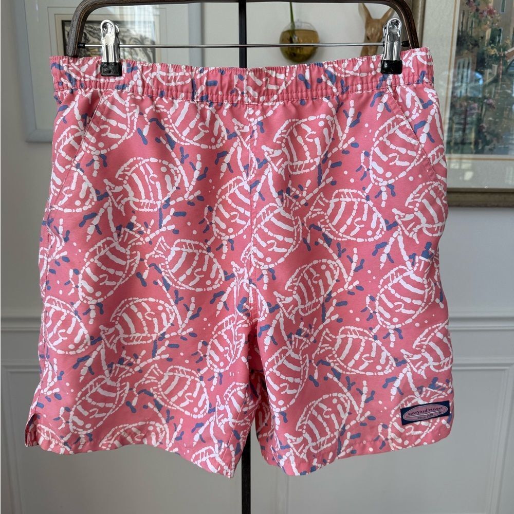 Vineyard Vines Chappy Pink Fish Skeleton Swim Trunks $100 XS